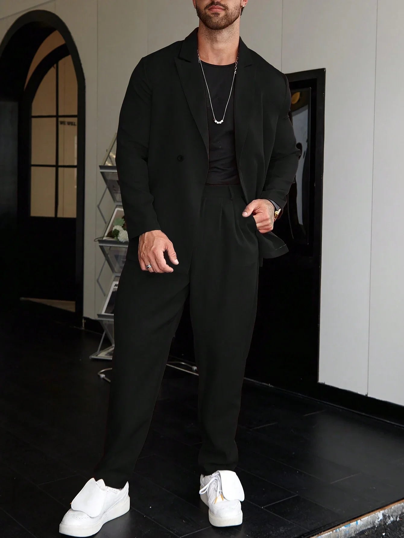 Nivaro | Men’s Solid Color Suit – Two-Piece Blazer and Trousers Set