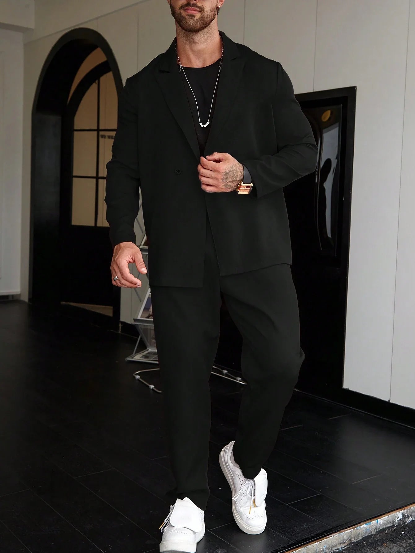 Nivaro | Men’s Solid Color Suit – Two-Piece Blazer and Trousers Set