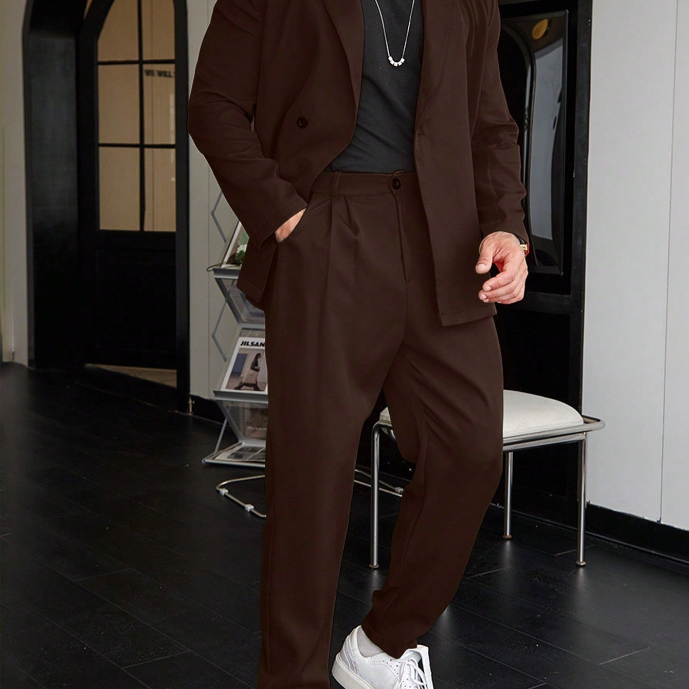 Nivaro | Men’s Solid Color Suit – Two-Piece Blazer and Trousers Set - Solorfit