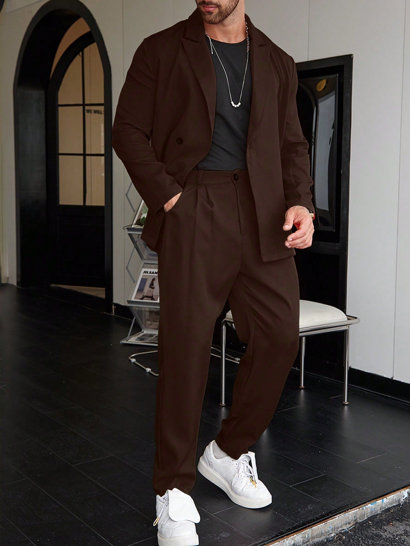 Nivaro | Men’s Solid Color Suit – Two-Piece Blazer and Trousers Set