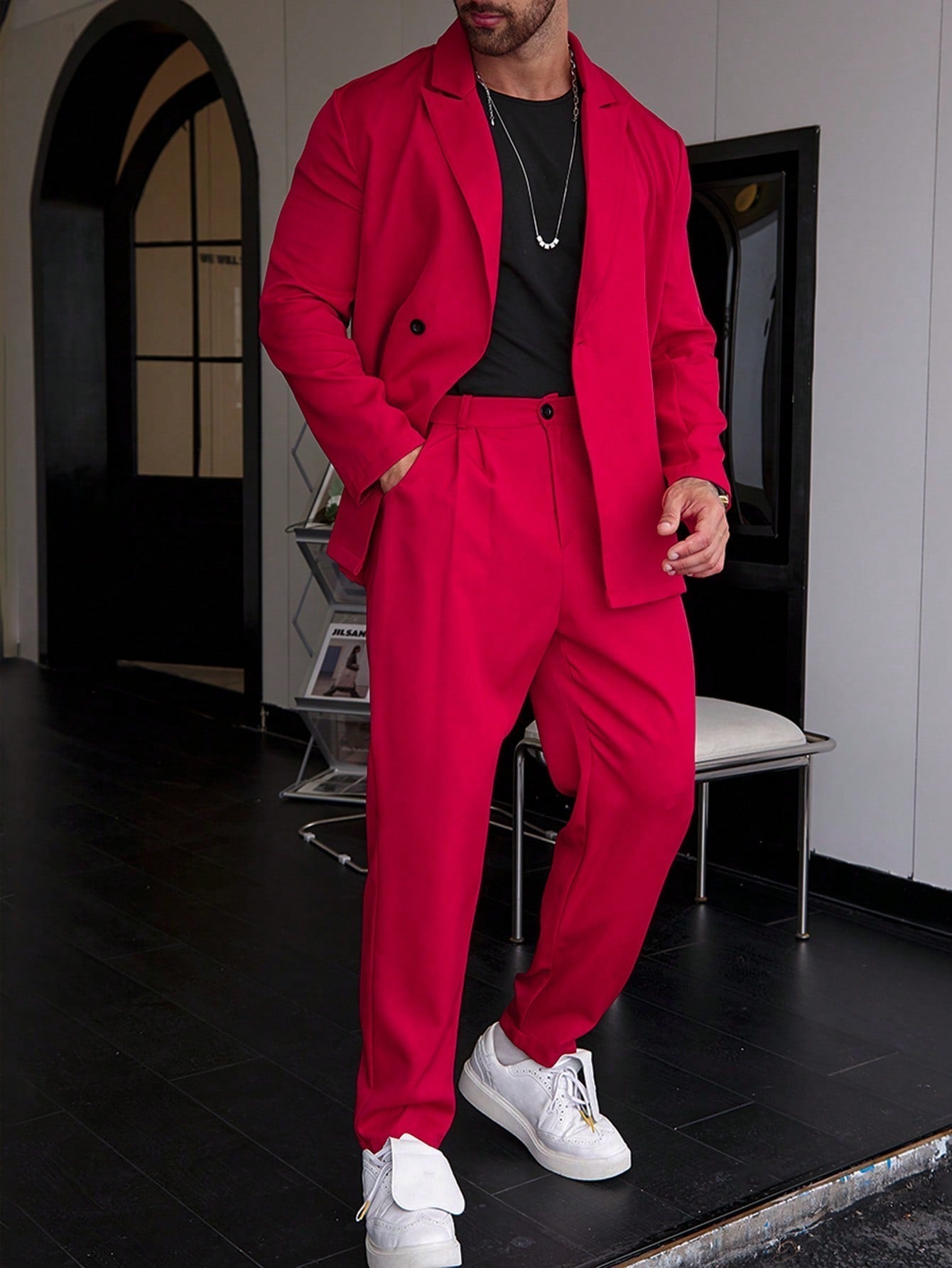 Nivaro | Men’s Solid Color Suit – Two-Piece Blazer and Trousers Set