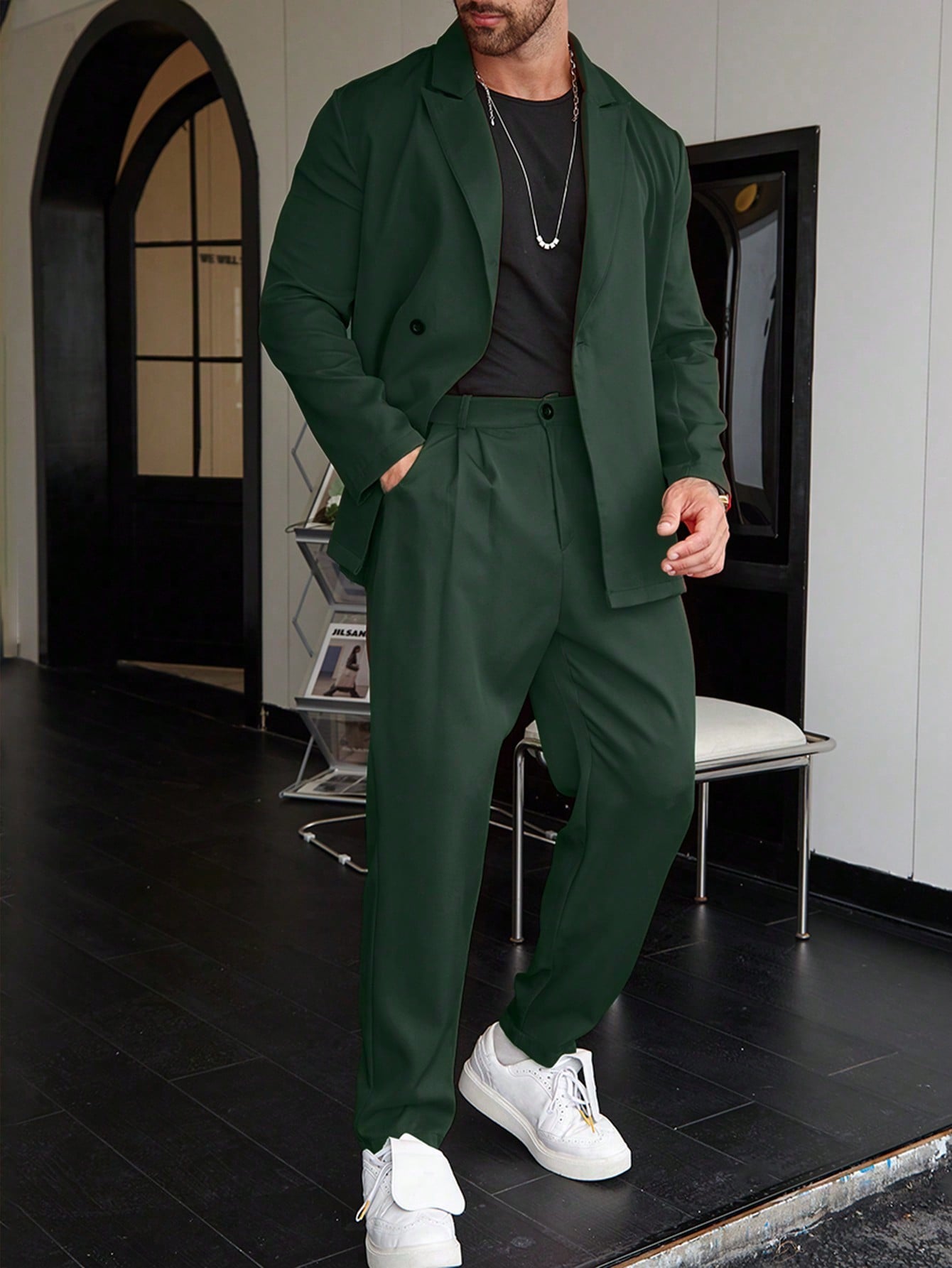 Nivaro | Men’s Solid Color Suit – Two-Piece Blazer and Trousers Set