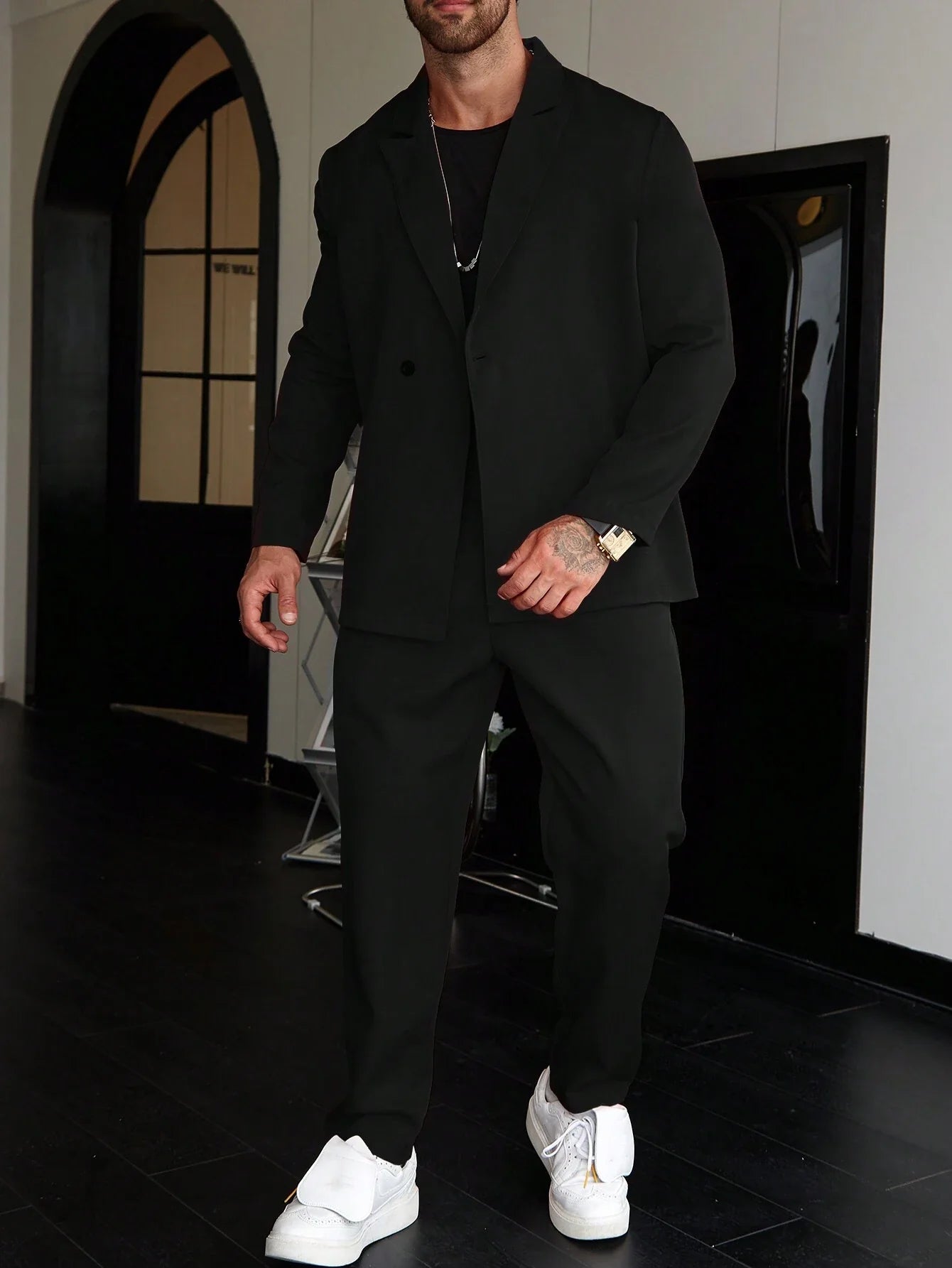 Nivaro | Men’s Solid Color Suit – Two-Piece Blazer and Trousers Set