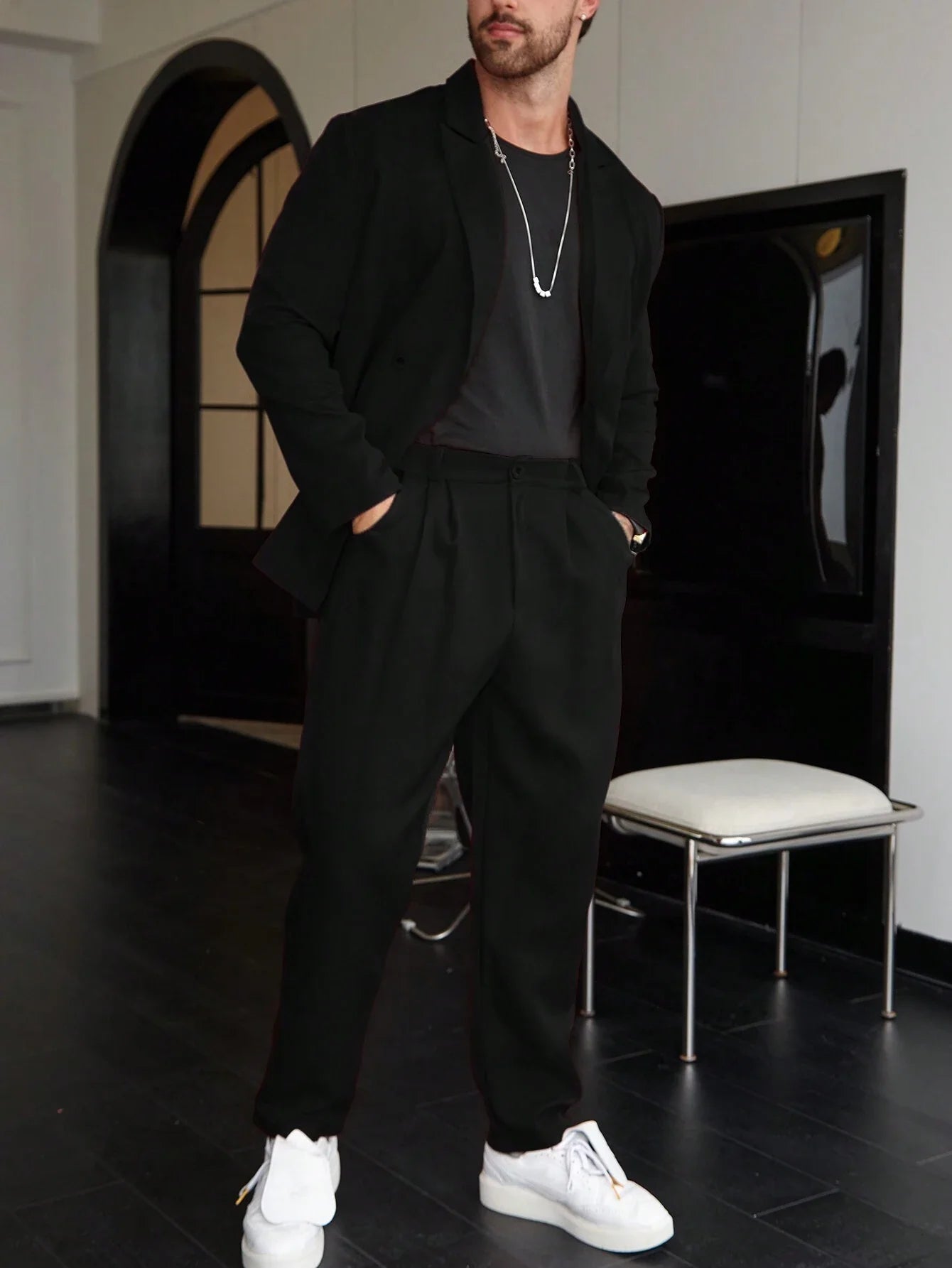 Nivaro | Men’s Solid Color Suit – Two-Piece Blazer and Trousers Set