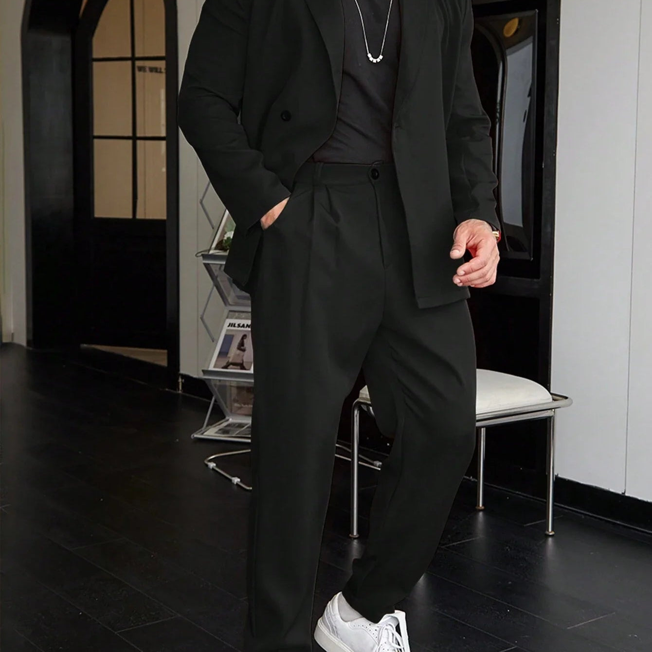 Nivaro | Men’s Solid Color Suit – Two-Piece Blazer and Trousers Set