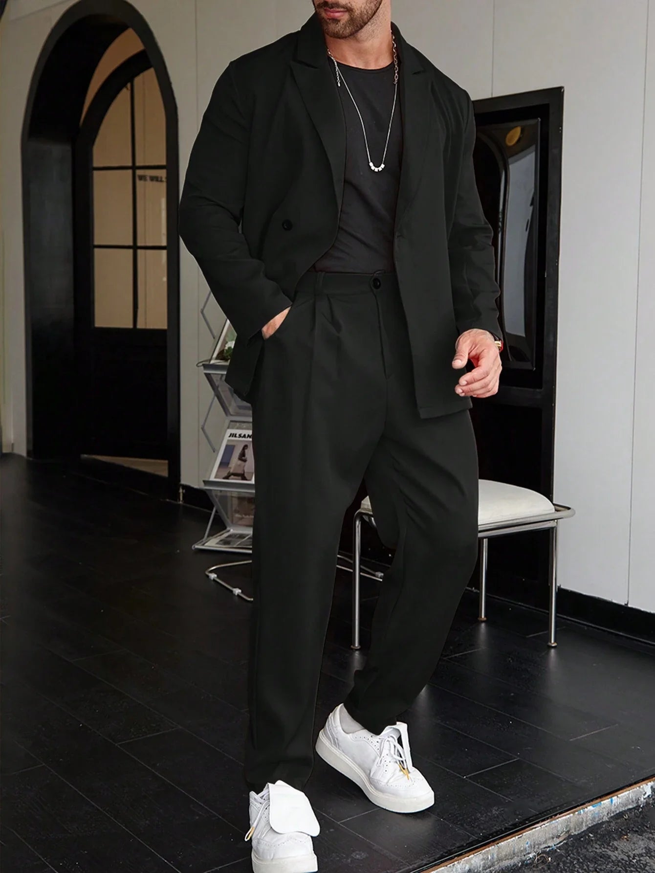 Nivaro | Men’s Solid Color Suit – Two-Piece Blazer and Trousers Set