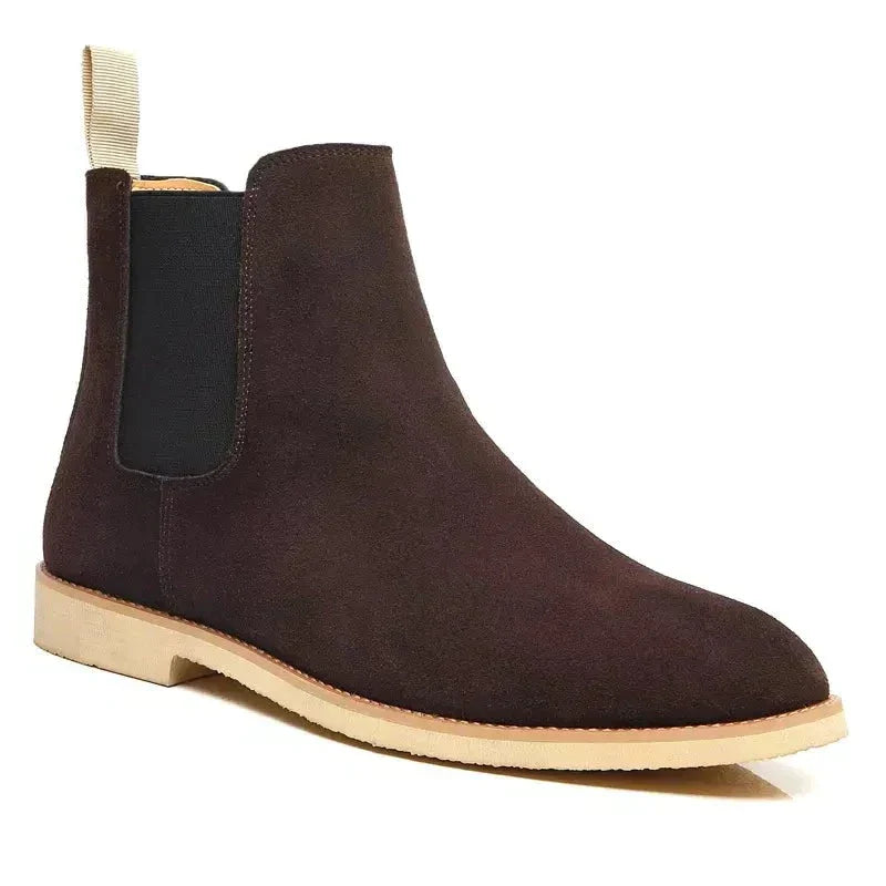Men’s Calf Suede Chelsea Boots – Classic Slip-On Ankle Boots with Elastic Side Panels