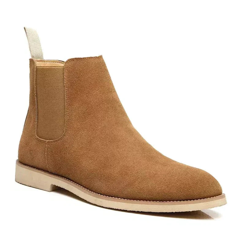 Men’s Calf Suede Chelsea Boots – Classic Slip-On Ankle Boots with Elastic Side Panels