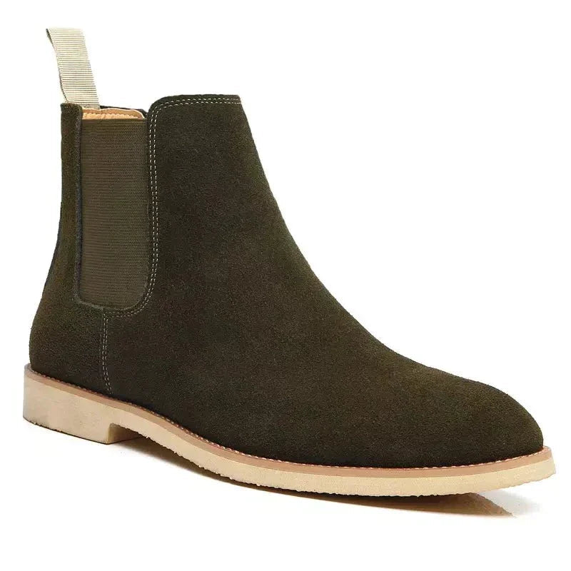 Men’s Calf Suede Chelsea Boots – Classic Slip-On Ankle Boots with Elastic Side Panels