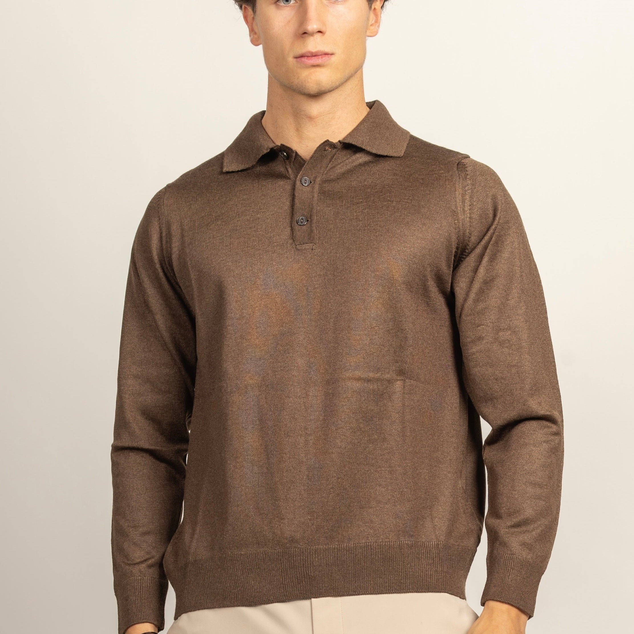 WOOL-Blend Glans Longsleeve Polo Sweater