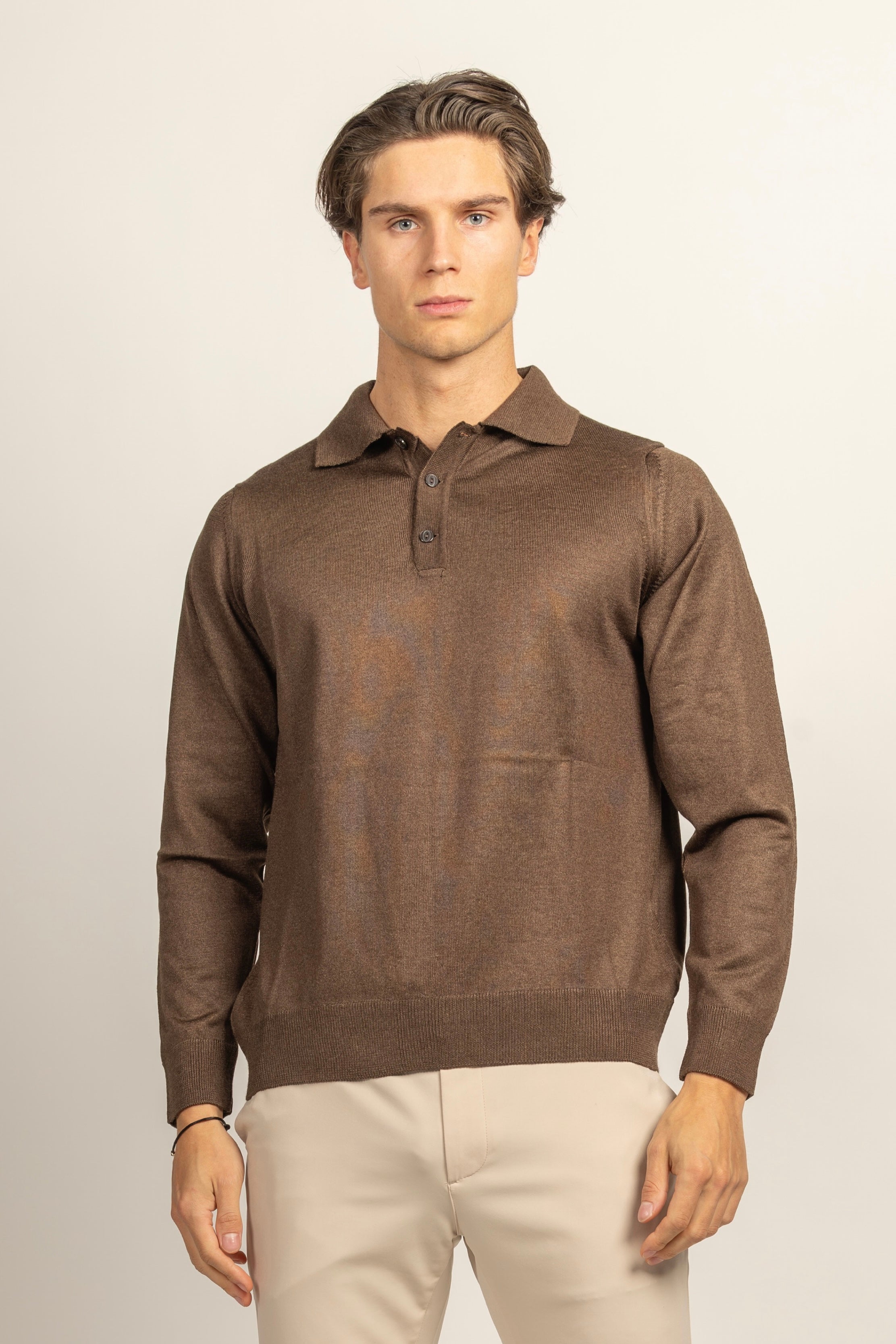WOOL-Blend Glans Longsleeve Polo Sweater