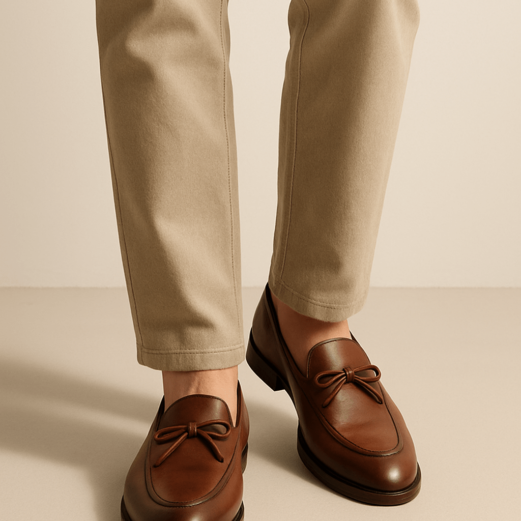 Men Leather Loafers With Bow Classic Dress Shoes