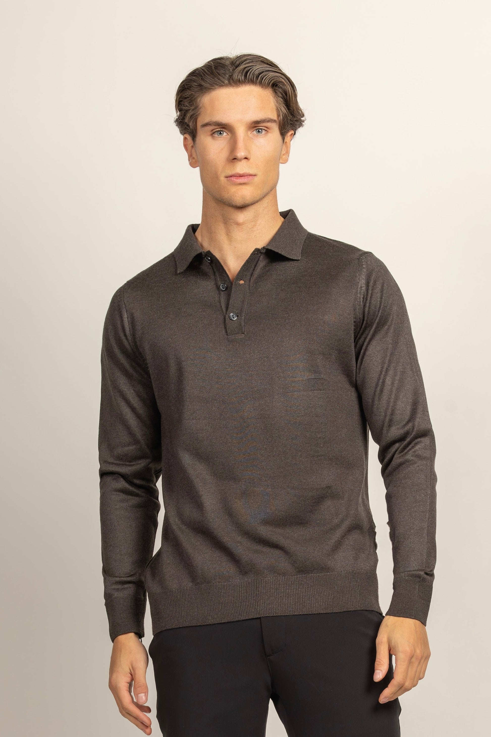 WOOL-Blend Glans Longsleeve Polo Sweater