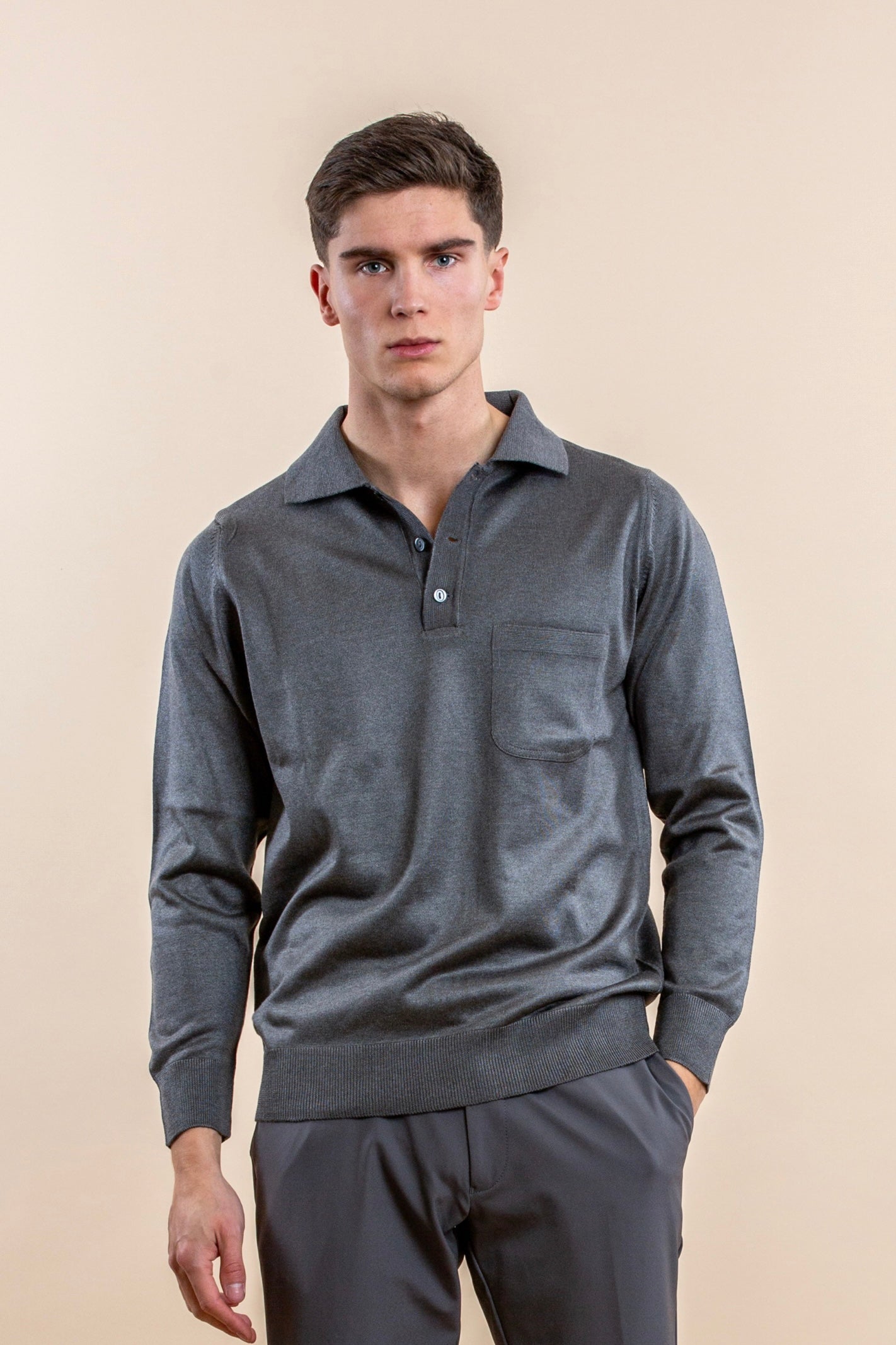WOOL-Blend Glans Longsleeve Polo Sweater