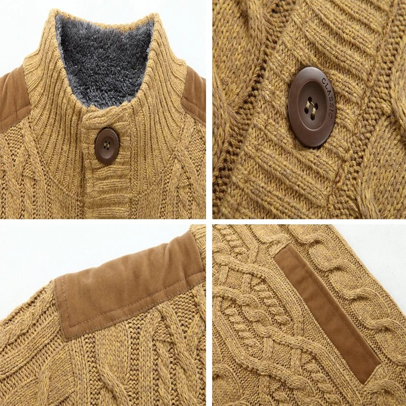 Warm Fleece Men Knitted Button Cardigan