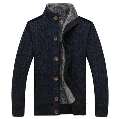Warm Fleece Men Knitted Button Cardigan