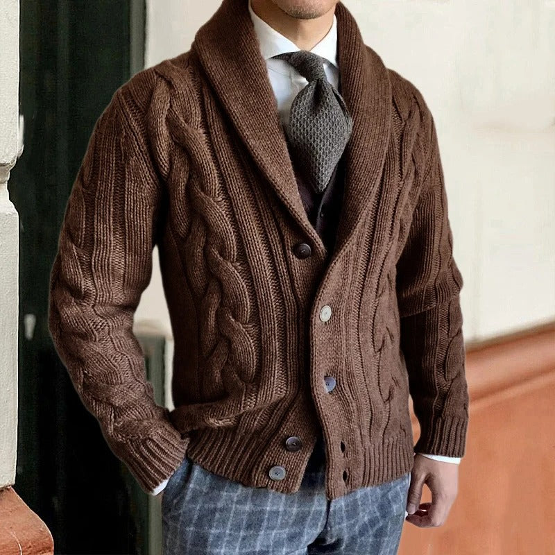 Men’s Chunky Knit Cardigan – Warm Winter Sweater with Classic Texture