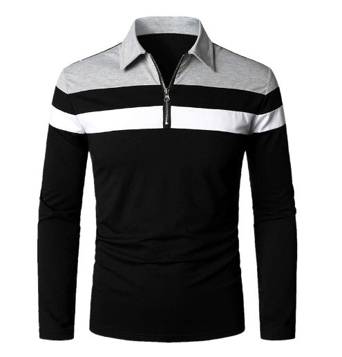 Black Long Sleeve Polo Sweater – Men’s Comfortable Casual Button Collar Top