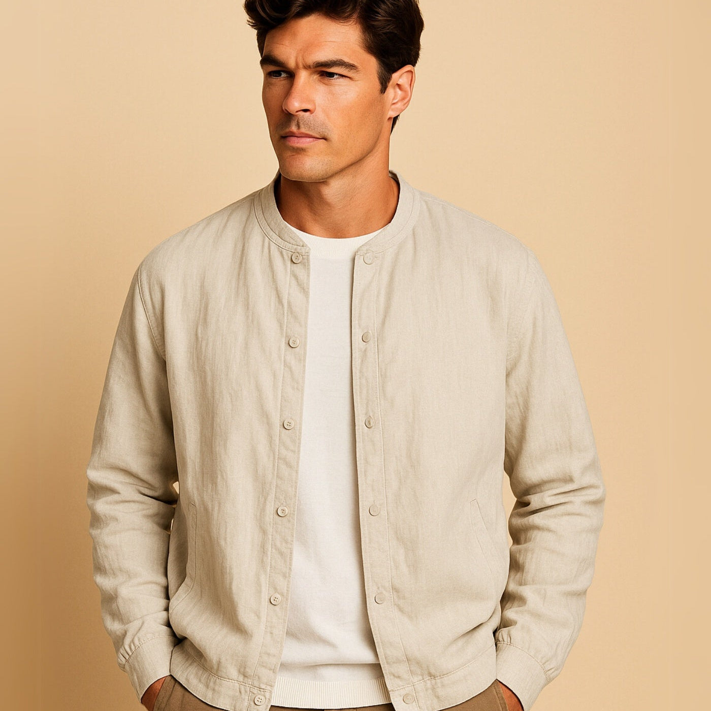 Men’s Khaki Tropez Linen Jacket – Lightweight, Breathable, and Stylish Outerwear for Every Occasion
