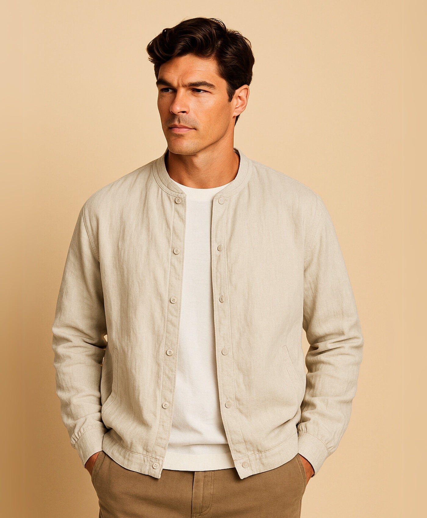 Men’s Khaki Tropez Linen Jacket – Lightweight, Breathable, and Stylish Outerwear for Every Occasion