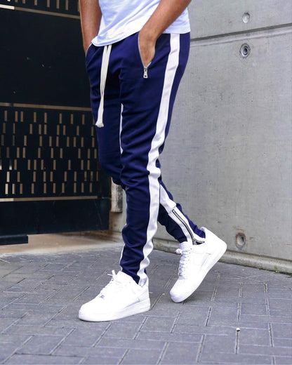 Men's casual sports pants with zipper patchwork