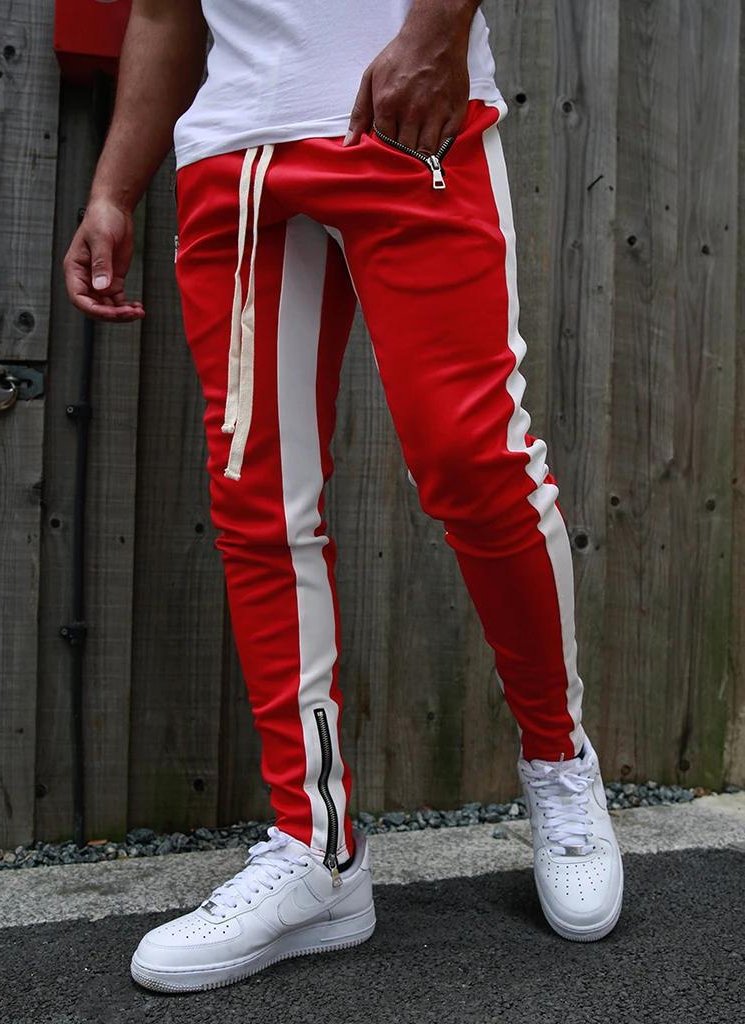 Men's casual sports pants with zipper patchwork