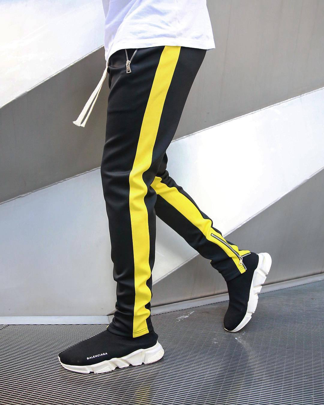 Men's casual sports pants with zipper patchwork