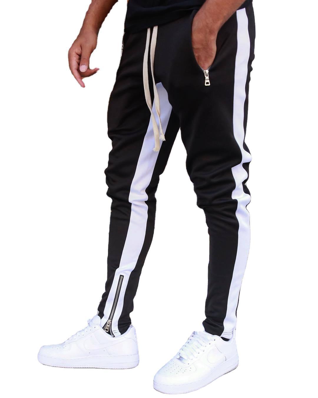 Men's casual sports pants with zipper patchwork