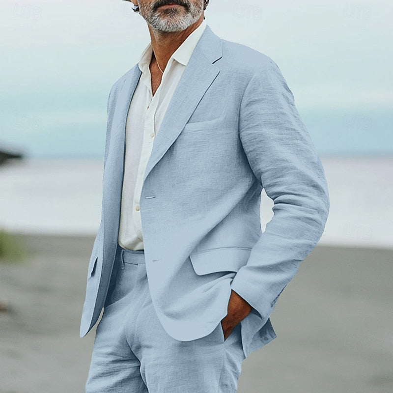Men’s 2-Piece Linen Suit – Lightweight Blazer and Trousers Set