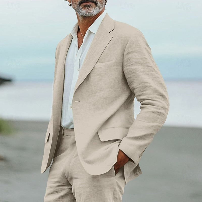 Men’s 2-Piece Linen Suit – Lightweight Blazer and Trousers Set