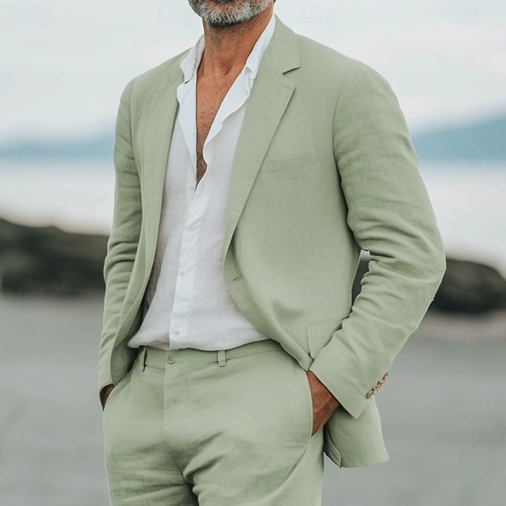 Men’s 2-Piece Linen Suit – Lightweight Blazer and Trousers Set