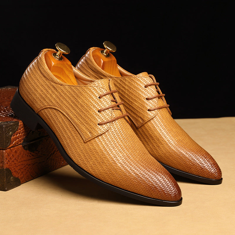 Men’s Embossed Oxford Dress Shoes – Pointed Toe British Style Formal Footwear