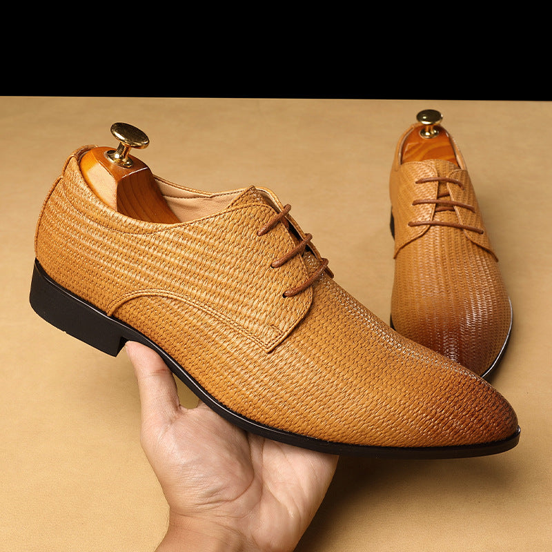 Men’s Embossed Oxford Dress Shoes – Pointed Toe British Style Formal Footwear
