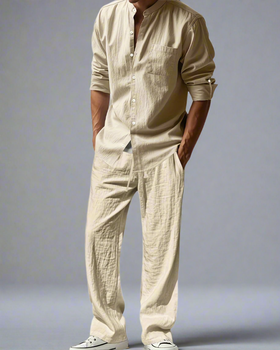 Men’s Casual Set – Breathable Relaxed Fit Outfit with Comfortable Top and Pants