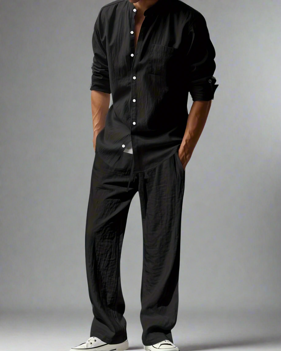 Men’s Casual Set – Breathable Relaxed Fit Outfit with Comfortable Top and Pants