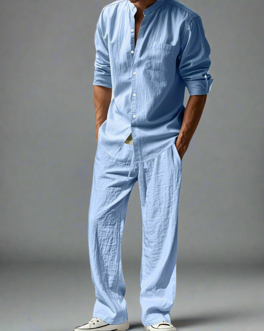 Men’s Casual Set – Breathable Relaxed Fit Outfit with Comfortable Top and Pants