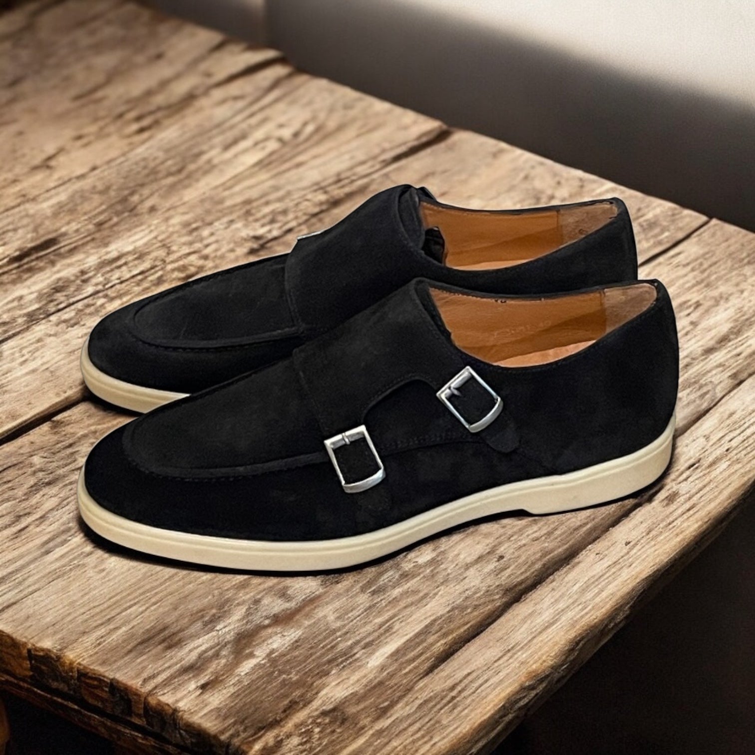 Pisa Suede Buckle Loafers – Men’s Black Slip-On Dress Shoes