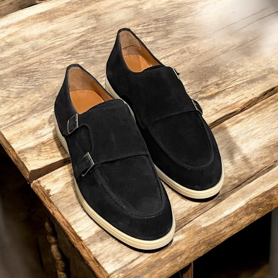 Pisa Suede Buckle Loafers – Men’s Black Slip-On Dress Shoes