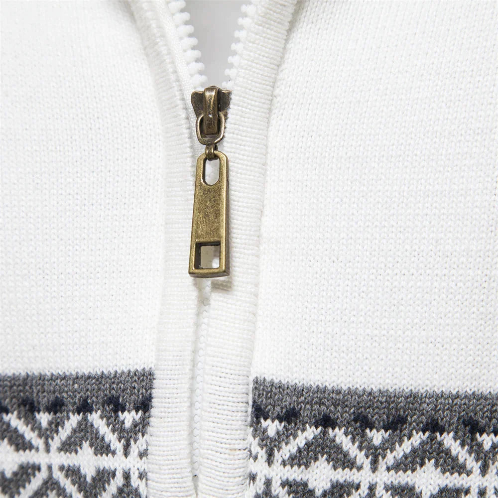 Rudy Retro Pattern Zip Sweater – Men’s Classic Knit Pullover