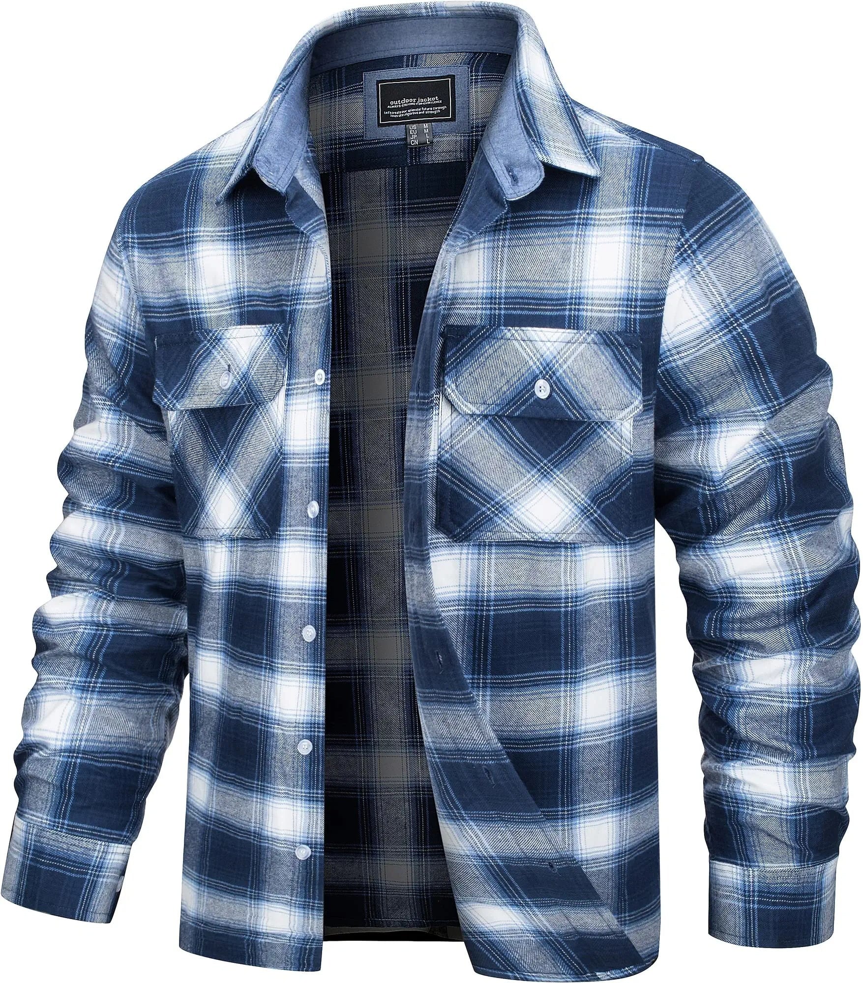 Men’s Checked Flannel Shirt Jacket – 100% Cotton Outdoor Classic