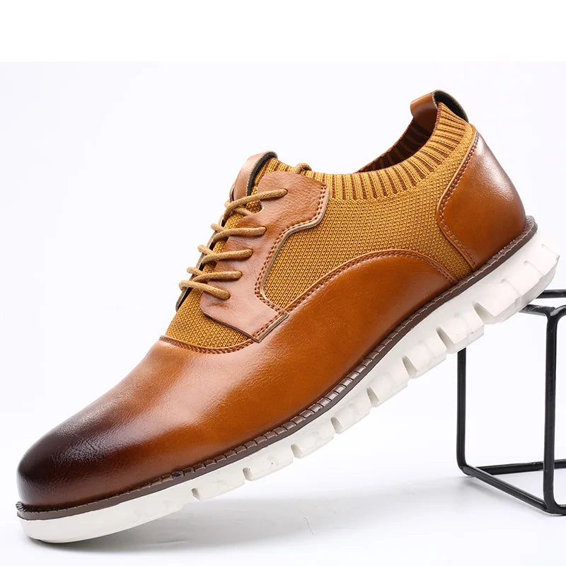 Apex Men’s Leather Casual Sneakers – Lace-Up Low Top Shoes