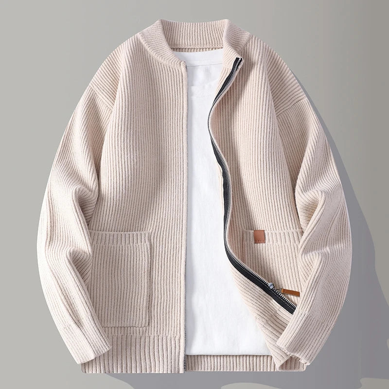 Elegant Knitted Zip Cardigan Coat – Timeless Warmth with Modern Style