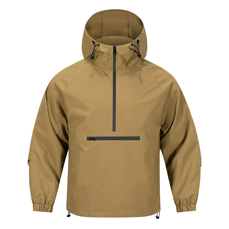 Men’s Softshell Hooded Windbreaker Jacket – Half-Zip Outdoor Comfort & Wind Protection