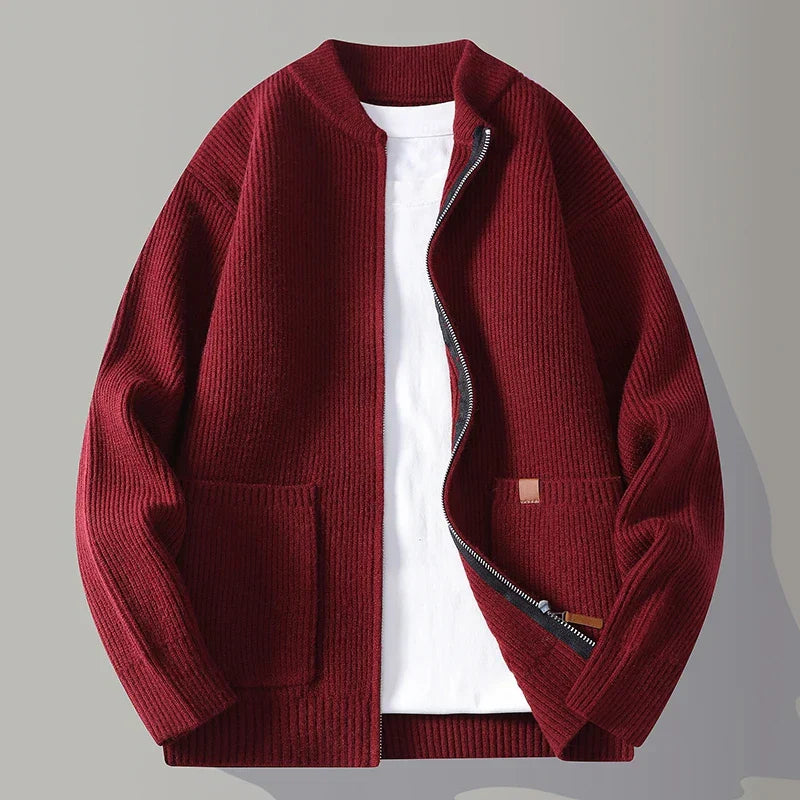 Elegant Knitted Zip Cardigan Coat – Timeless Warmth with Modern Style