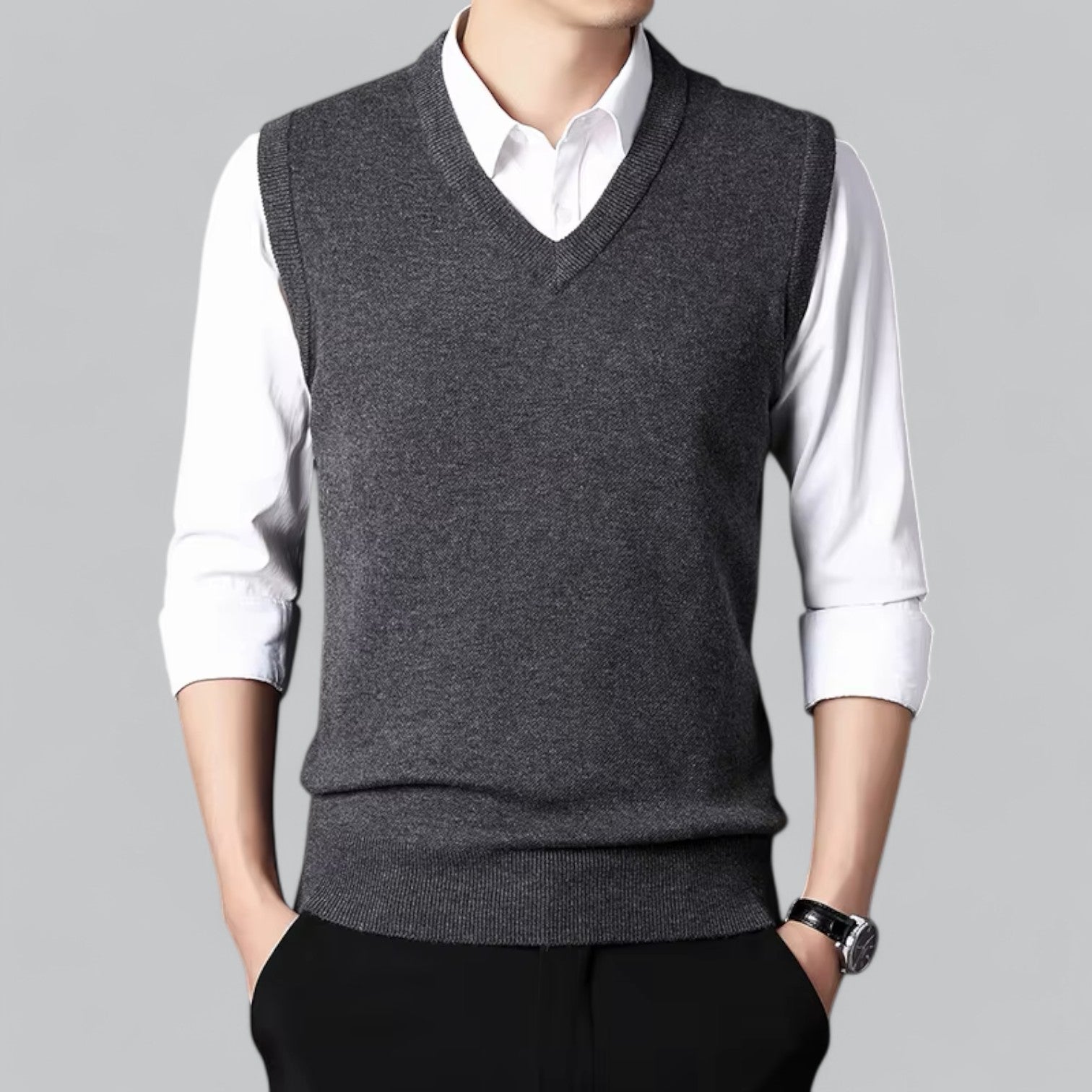 Brent Men’s Classic V-Neck Sleeveless Vest – Essential Knit Layer