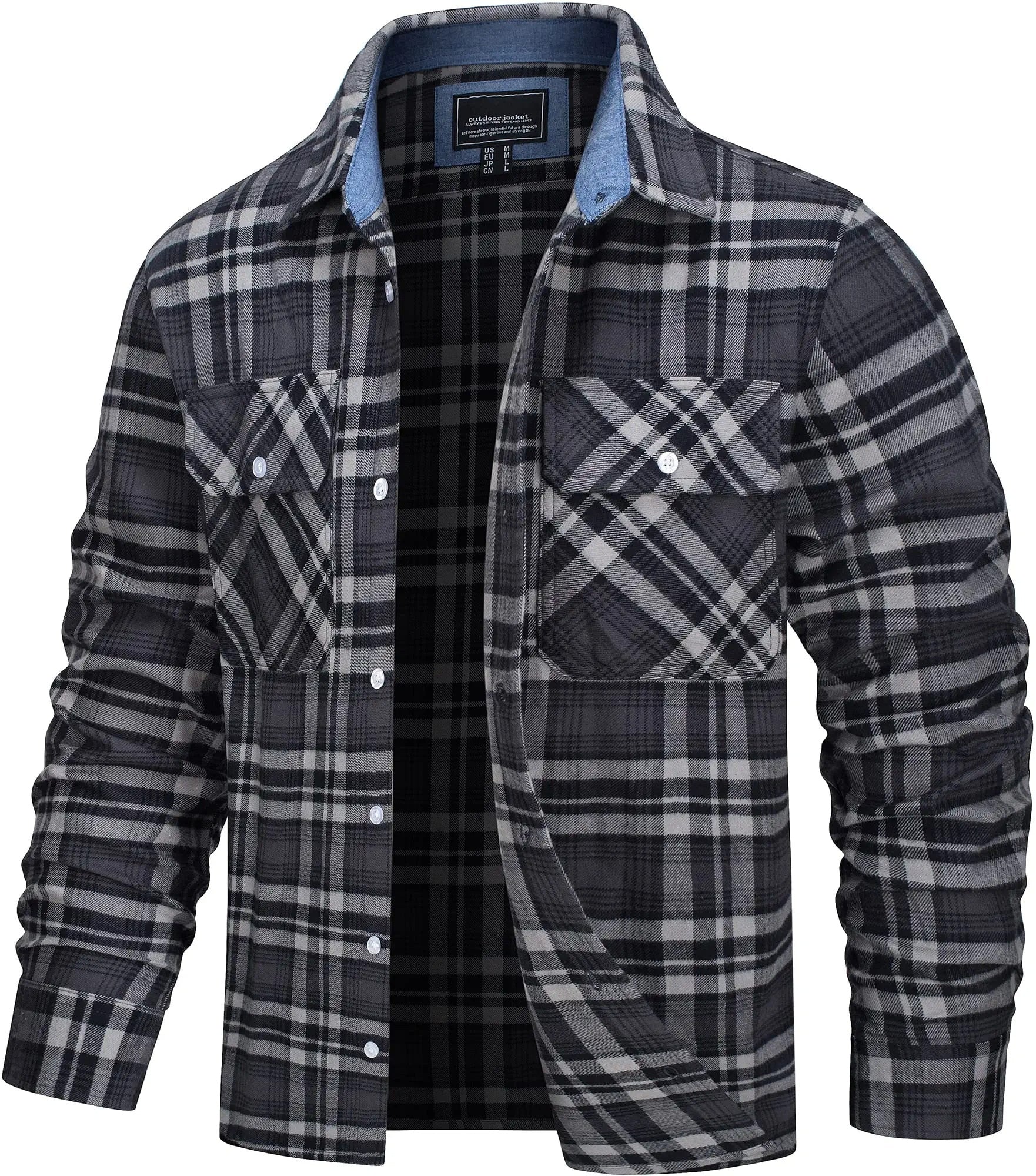 Men’s Checked Flannel Shirt Jacket – 100% Cotton Outdoor Classic