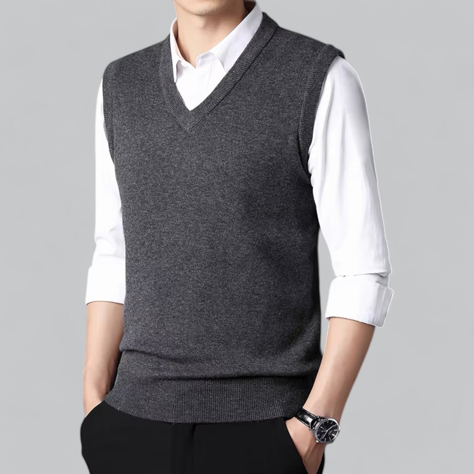 Brent Men’s Classic V-Neck Sleeveless Vest – Essential Knit Layer