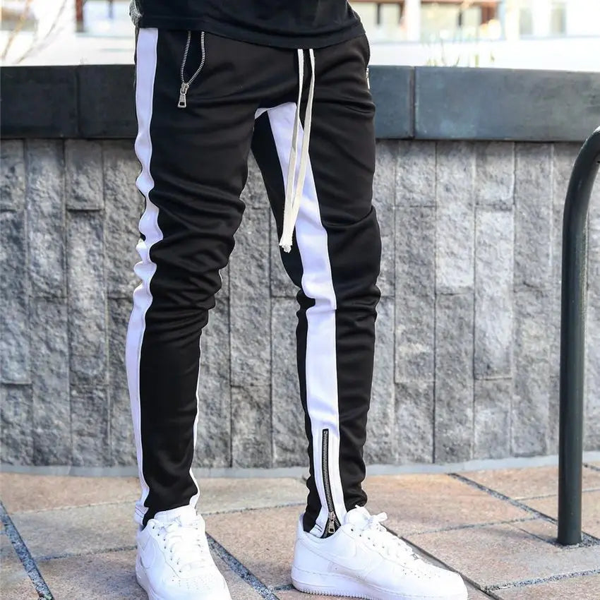 Men's slim fit joggers with side stripes