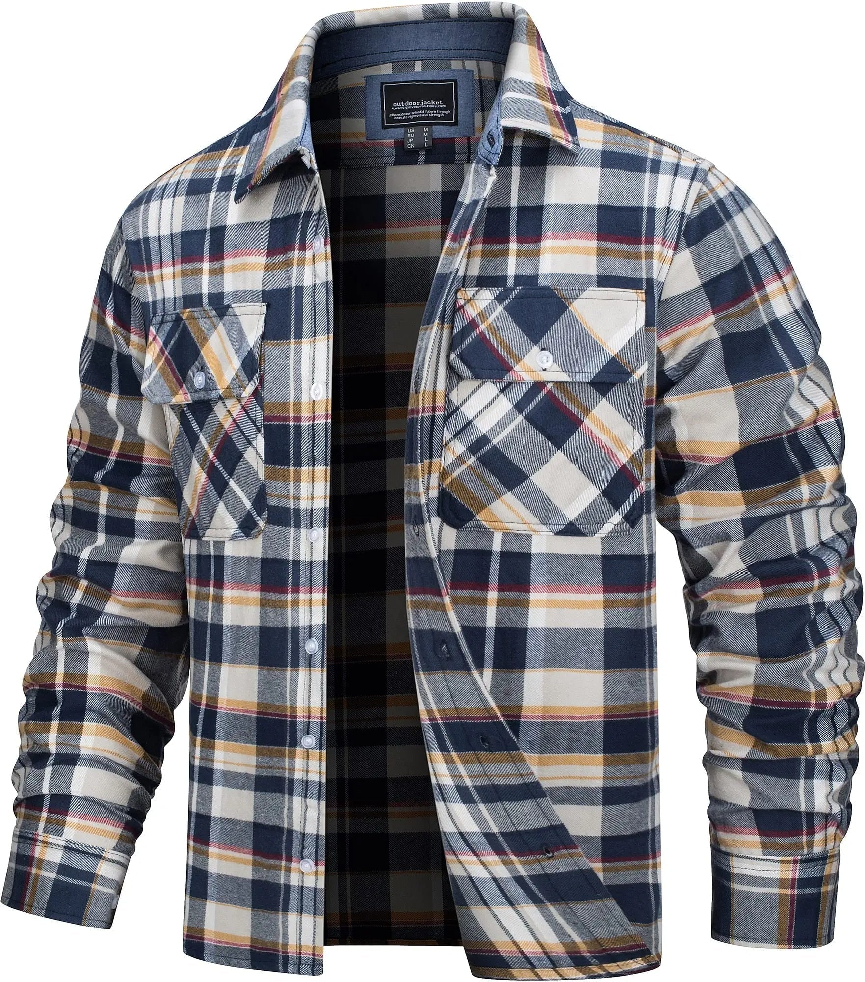 Men’s Checked Flannel Shirt Jacket – 100% Cotton Outdoor Classic