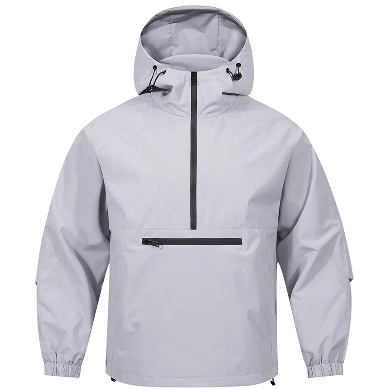 Men’s Softshell Hooded Windbreaker Jacket – Half-Zip Outdoor Comfort & Wind Protection